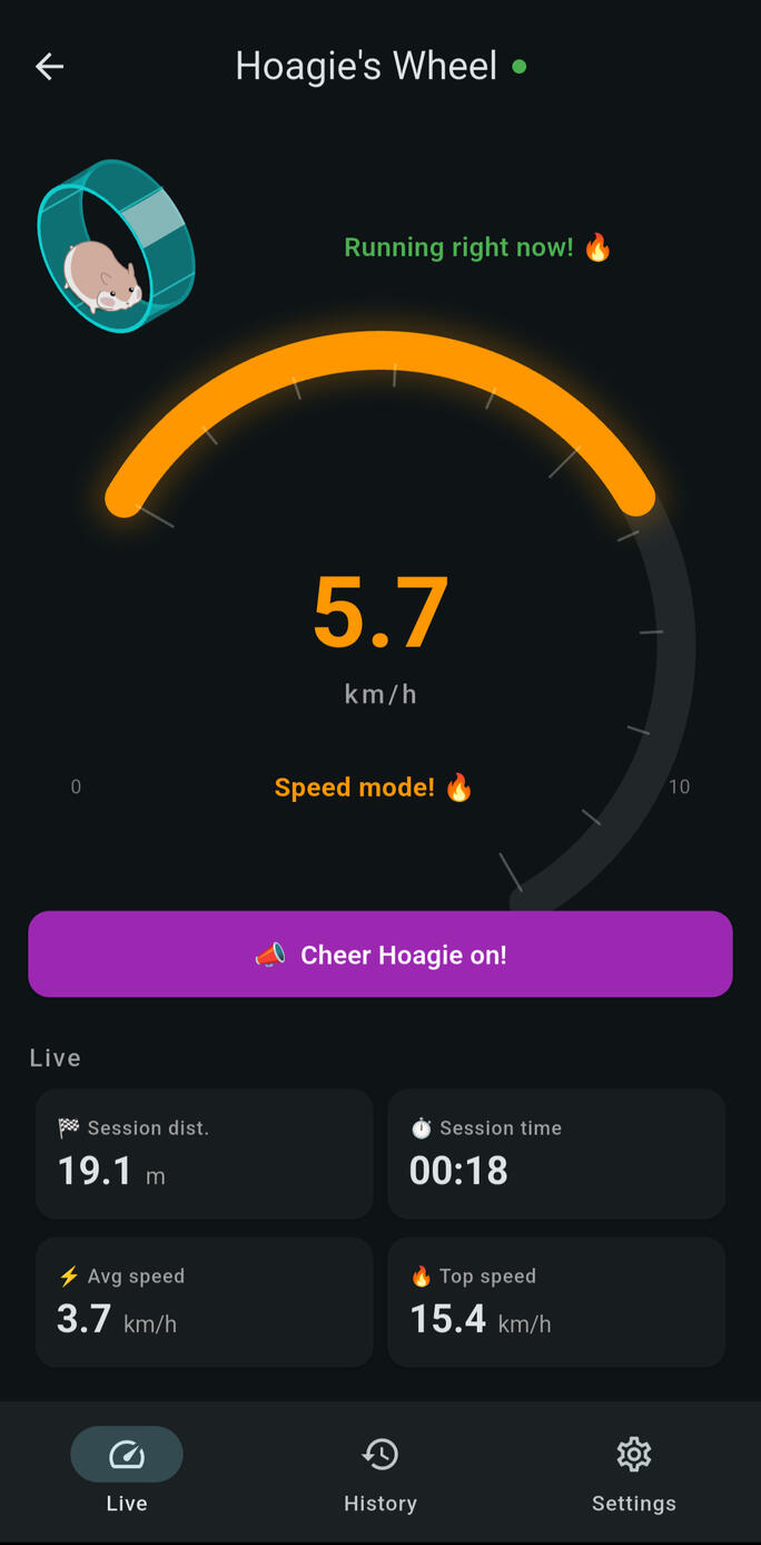 Live speed and distance tracking in the LittleLegs mobile app