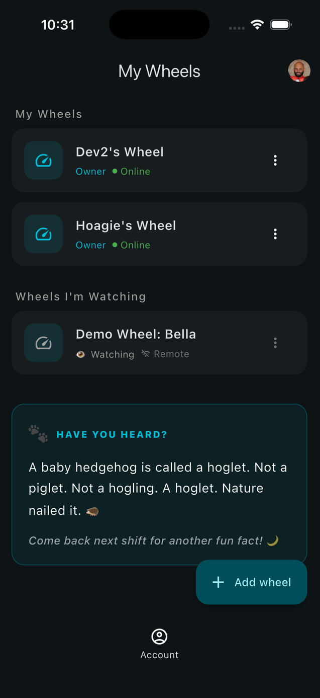 LittleLegs app managing multiple smart exercise wheels
