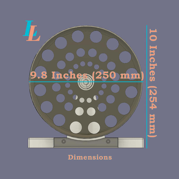 LittleLegs smart exercise wheel dimensions showing 9.8-inch (250 mm) diameter for small pets.
